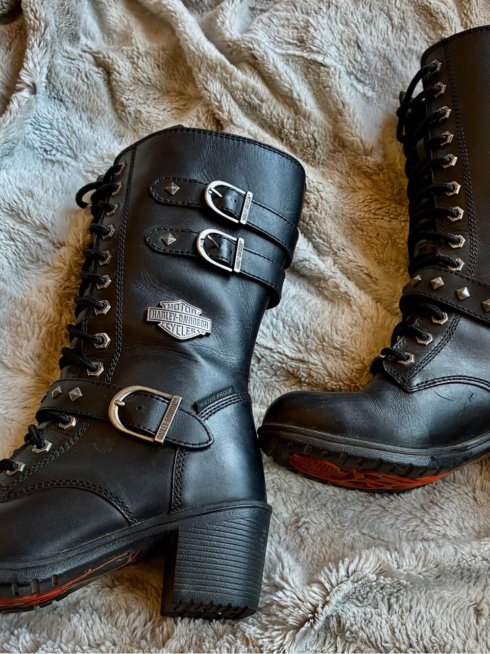 Harley-Davidson Black Lace-Up Studded Buckle Boots - Picture 2 of 2